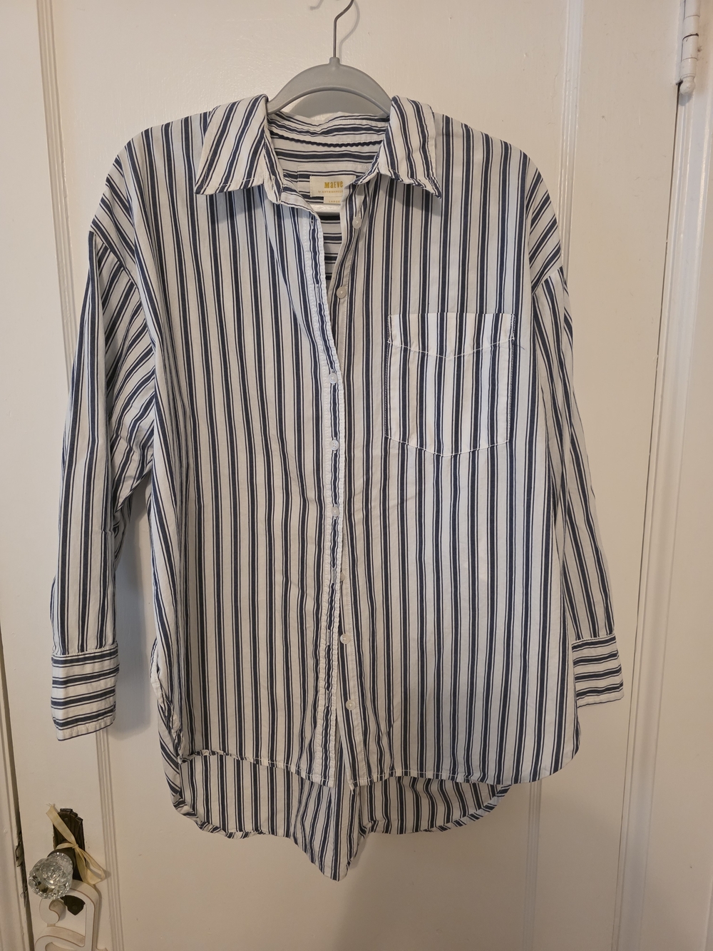 Anthropologie Maeve Navy & White Striped Button Shirt
